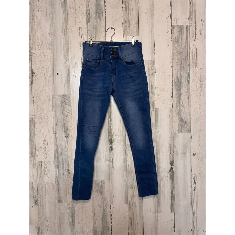 Red Buttons High Waisted Skinny Jeans Womens Size 3/26 Stretch Button Fly Denim